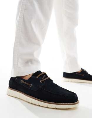 Asos Design Boat Shoes In Navy Suede