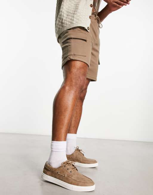 ASOS DESIGN boat shoes in brown leather with rubber soles