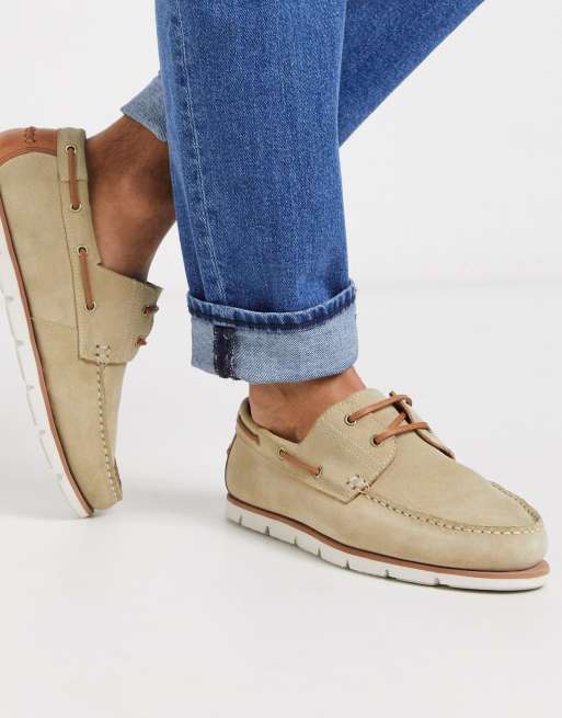 ASOS DESIGN boat shoes in brown leather with rubber soles