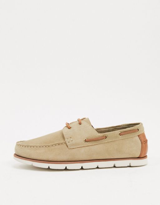 ASOS DESIGN boat shoes in stone suede