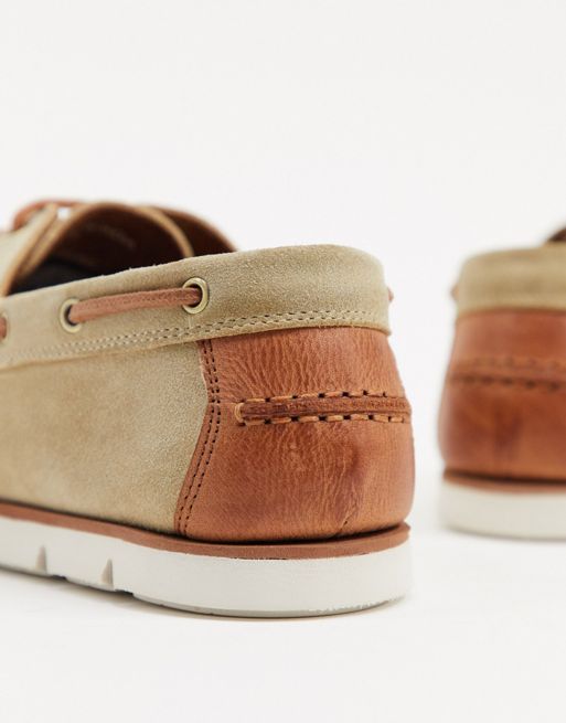 ASOS DESIGN boat shoes in stone suede
