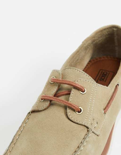 ASOS DESIGN boat shoes in brown leather with rubber soles