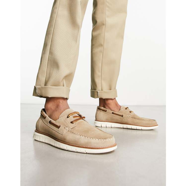 Feje i stedet Ni ASOS DESIGN boat shoes in stone suede | ASOS