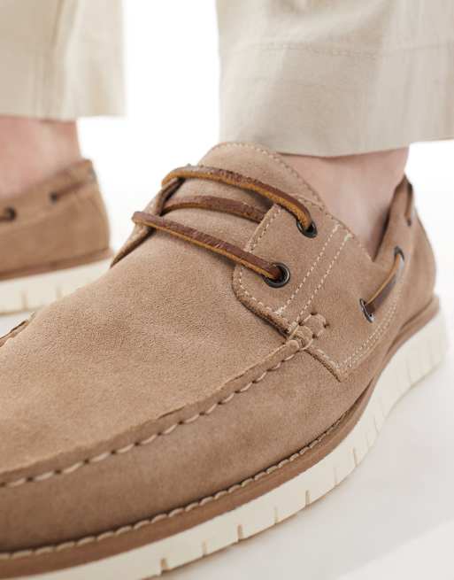 ASOS DESIGN boat shoes in stone suede