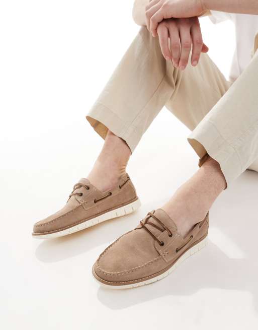 ASOS DESIGN boat shoes in stone suede