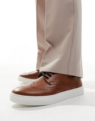 ASOS DESIGN lace up brogue shoes in tan faux leather