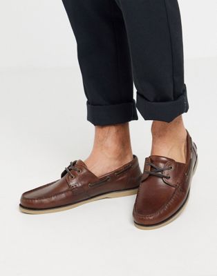 Asos Design Boat Shoes In Tan Leather With Gum Sole-brown