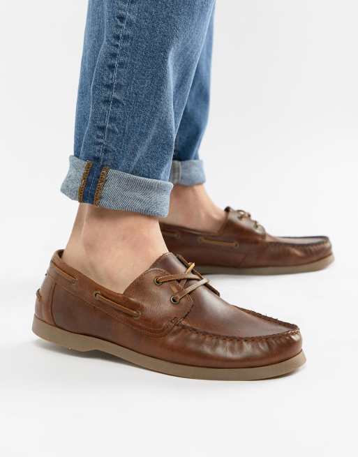 ASOS DESIGN boat shoes in tan leather with gum sole ASOS