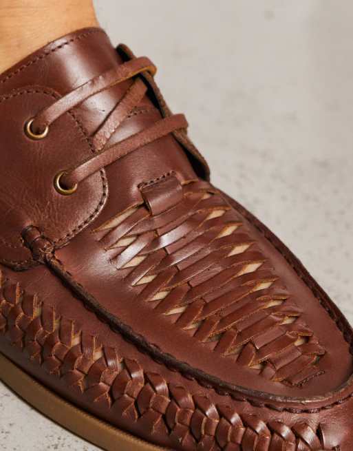 ASOS DESIGN boat shoes in tan leather with weave detail , 4 of 4