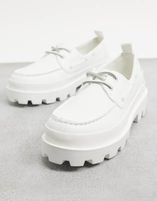 white sole boat shoes