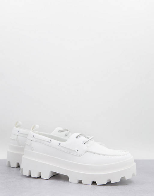ASOS DESIGN boat shoes in white faux leather with chunky sole