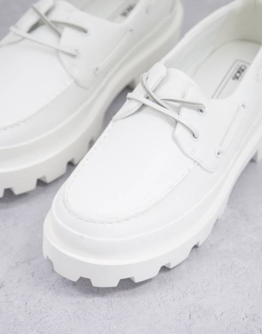 Asos Design Boat Shoes In White Faux Leather With Chunky Sole Asos