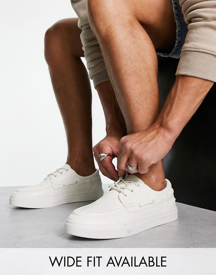 Asos Design Boat Shoes In White Faux Leather
