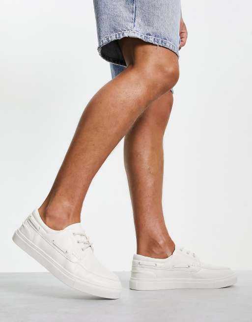 gekruld Distilleren warm ASOS DESIGN boat shoes in white faux leather | ASOS