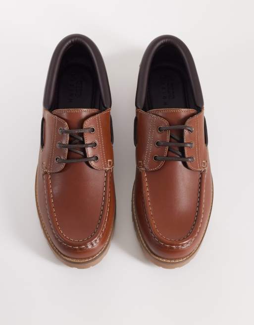 ASOS DESIGN boat shoes with cleated sole in tan leather, 3 of 4