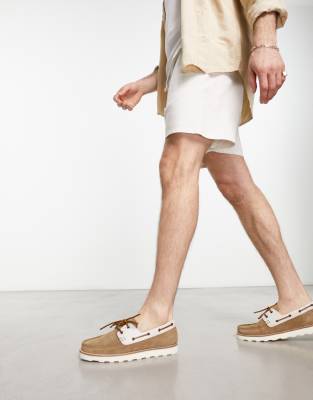 ASOS DESIGN boat shoes with contrast details in beige-Neutral