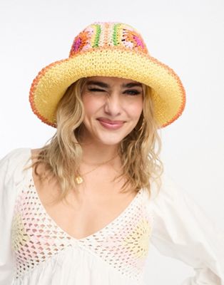 ASOS DESIGN straw crochet bucket hat with floral design - ASOS Price Checker