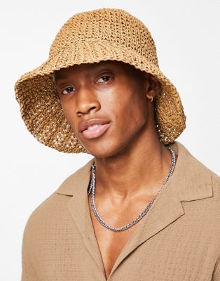 ASOS DESIGN straw bucket hat in light brown - ASOS Price Checker