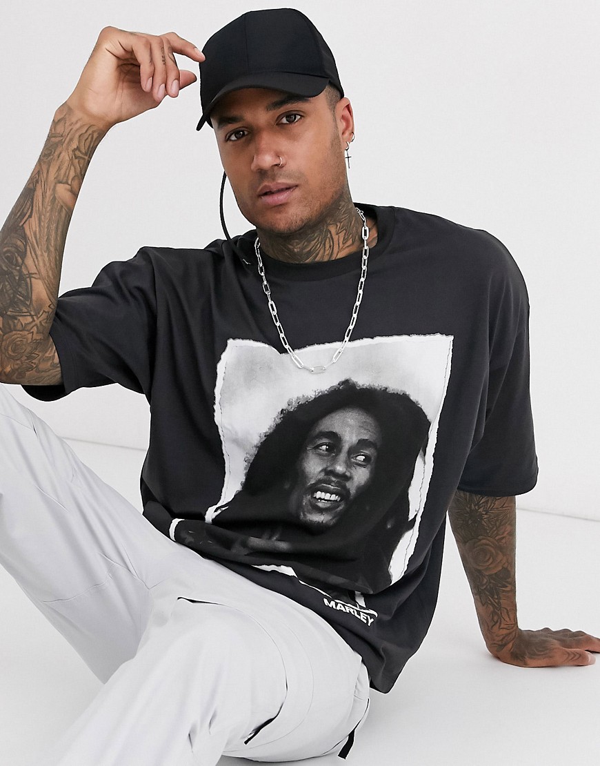 ASOS DESIGN Bob Marley heavyweight oversized t-shirt in washed black