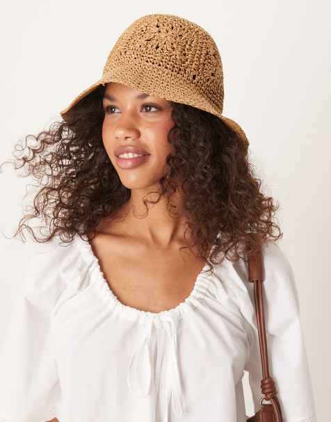 ASOS DESIGN - Bob pliable en paille au crochet avec fleurs - Naturel - view 1