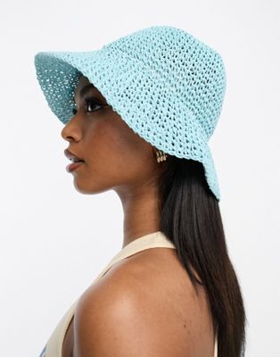 ASOS DESIGN packable straw crochet bucket hat in blue - ASOS Price Checker