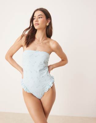 Asos Design Bobbi Eyelet Frill Swimsuit
