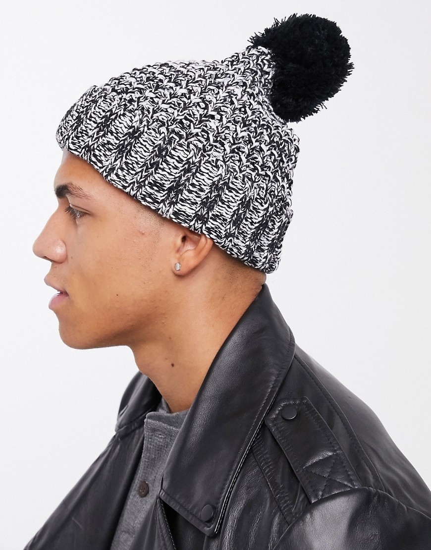 ASOS DESIGN bobble beanie in chunky knit in white and black twist-Multi