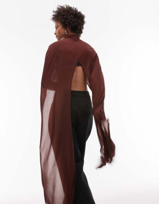 ASOS DESIGN – Bodenlanges Cape-Oberteil aus Netzstoff in Braun, 4 von 4