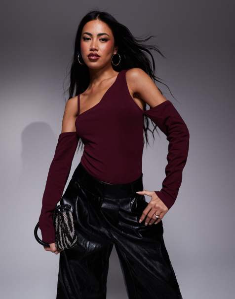 ASOS DESIGN - Body à bretelle asymétrique - Bordeaux - view 1