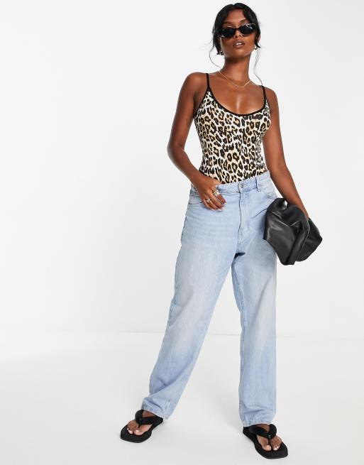 ASOS DESIGN - Body a canottiera leopardato ad apici alti con profili a contrasto, 4 di 4