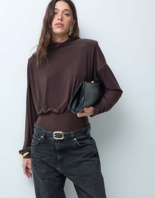 ASOS DESIGN body à épaulettes col montant en mauve, 4 de 5
