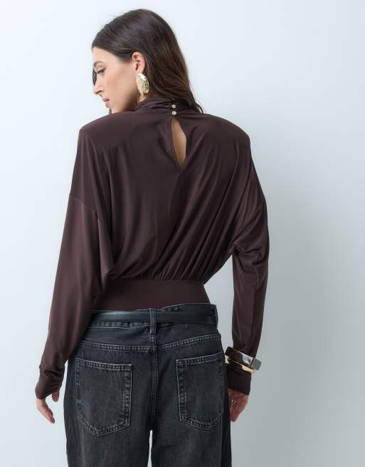 ASOS DESIGN body à épaulettes col montant en mauve, 5 de 5