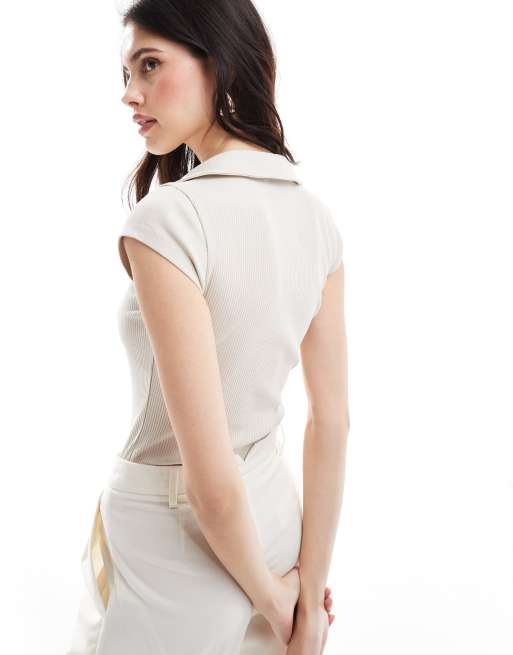 ASOS DESIGN - Body à manches courtes avec détail col - Taupe, 4 de 4