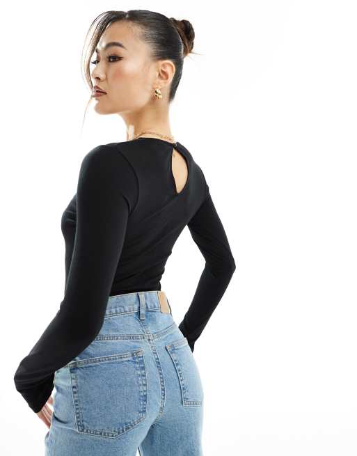 ASOS DESIGN - Body à manches longues avec découpe goutte d'eau - Noir, 4 de 4