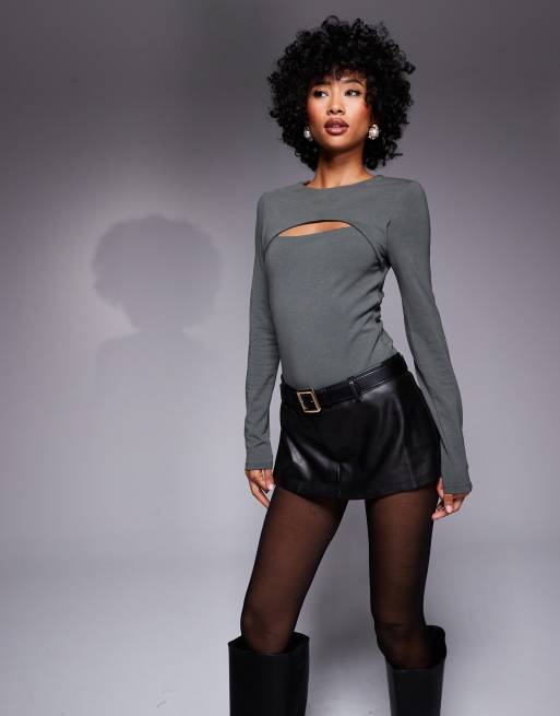 ASOS DESIGN - Body a maniche lunghe kaki con cut-out a intaglio