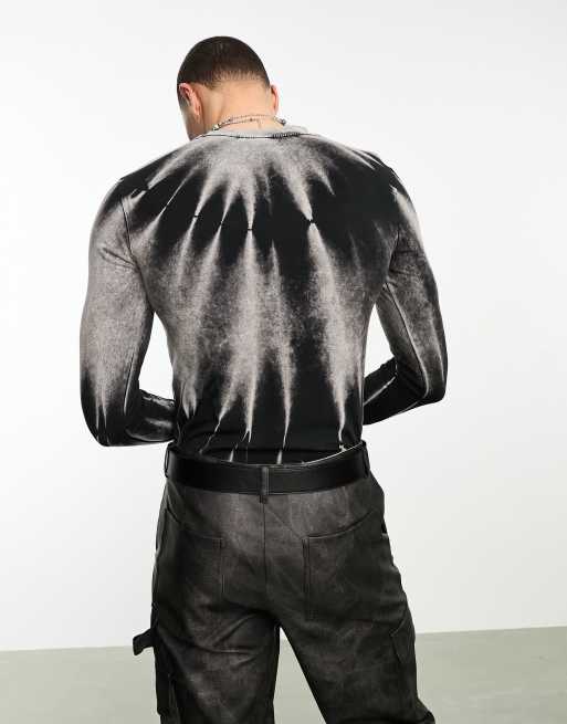ASOS DESIGN - Body a maniche lunghe nero tie-dye, 2 di 4