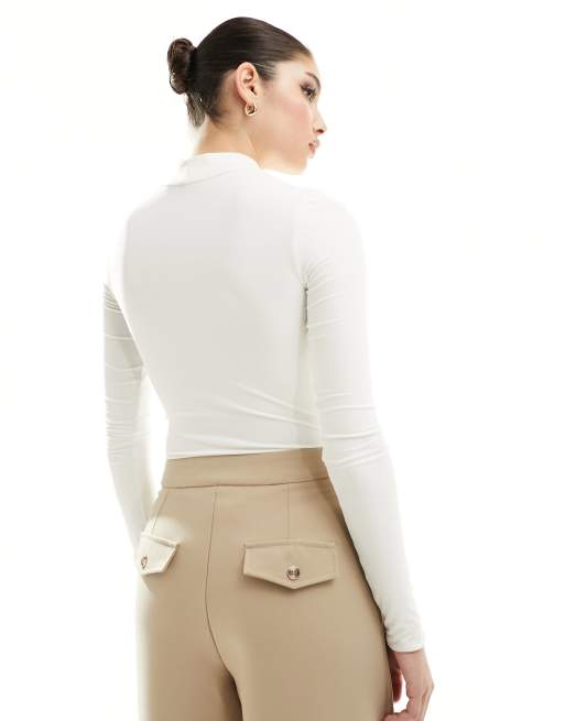 ASOS DESIGN - Body accollato a maniche lunghe sinuoso bianco a doppio strato, 4 di 4