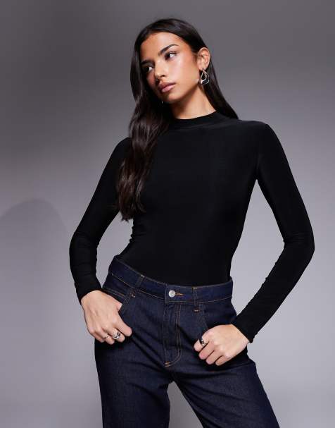 ASOS DESIGN - Body accollato nero con scollo drappeggiato - view 1