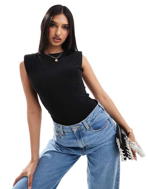 ASOS DESIGN - Body aderente nero a doppio strato con spalline imbottite