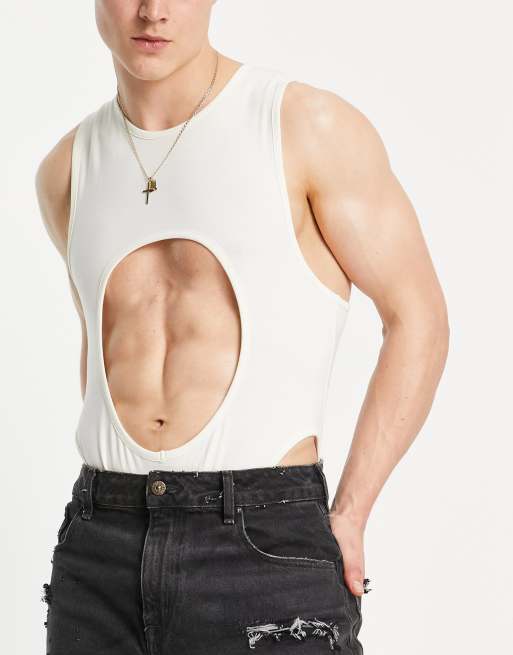 ASOS DESIGN - Body attillato color crema con cut-out sul petto