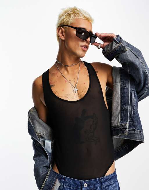 ASOS DESIGN - Body attillato nero in rete con dorso a vogatore