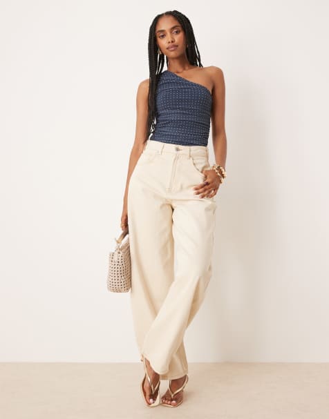 ASOS DESIGN – Body aus Netzstoff in Blau mit Punktemuster und gerafftem One-Shoulder-Träger - view 1