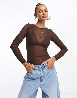 ASOS DESIGN - Body aus Netzstoff in Schokobraun-Brown