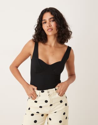 ASOS DESIGN - Body aus Polyamid in Schwarz mit U-Ausschnitt-Gelb