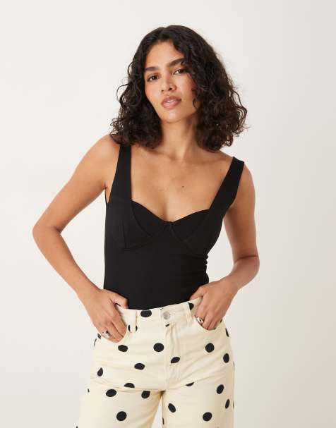 ASOS DESIGN – Body aus Polyamid in Schwarz mit U-Ausschnitt - view 1