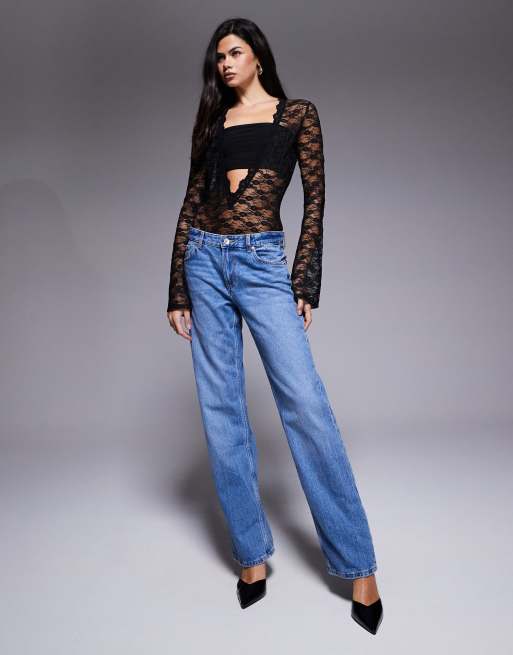 ASOS DESIGN – Body aus transparenter Spitze in Schwarz mit tiefem Ausschnitt und Brusteinsatz, 3 von 4
