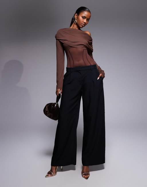 ASOS DESIGN - Body avvolgente a corsetto color cioccolato, 3 di 4