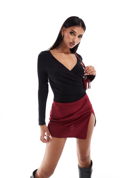 ASOS DESIGN - Body avvolgente nero a maniche lunghe - view 1