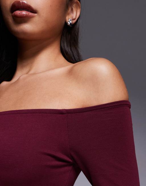 ASOS DESIGN - Body bordeaux in cotone con spalle scoperte, 3 di 4