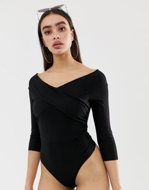 ASOS DESIGN - Body cache-cœur à épaules dénudées - Noir, 3 de 4